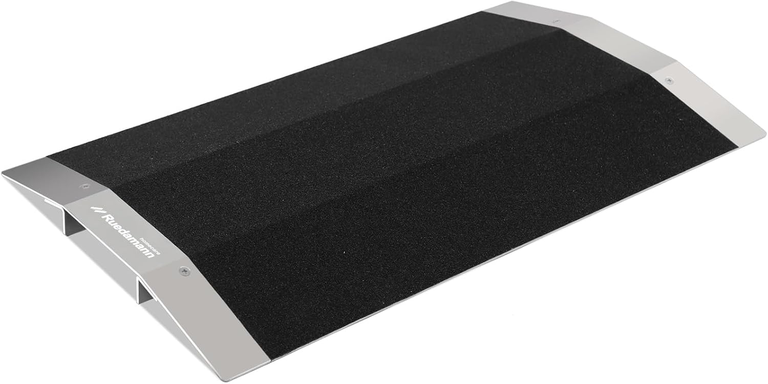 Ruedamann 1.5“ Rise Bridge Threshold Ramp, Wheelchair Ramp with Detachable Supporting Frame and Non-Slip Surface, Aluminum Door Ramps for Wheelchairs, Stairs, Vans, Scooters, Steps