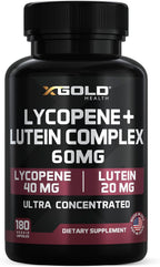 Lycopene + Lutein Supplement 60mg – 40mg Lycopene (Tomato Extract) + 20mg Lutein – Eye Health & Vision Support – Antioxidant for Skin & Cellular Health – Non-GMO, Vegan – 180 Capsules
