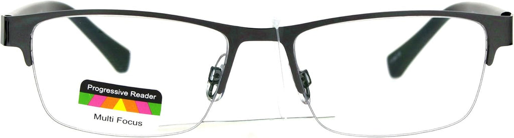 Mens Half Metal Rim Rectangular Multi 3 Power Focus Progressive Reading Glasses