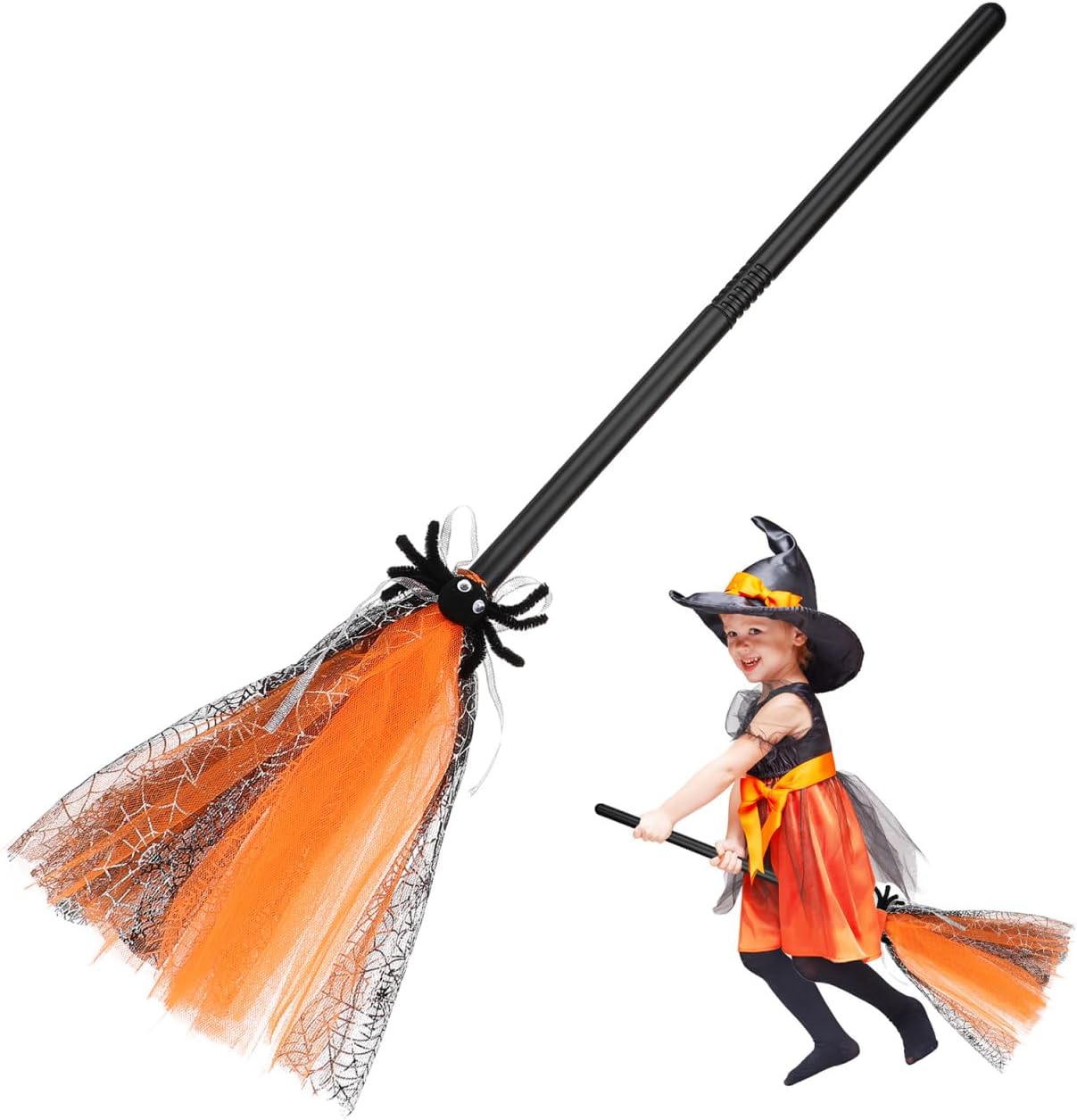 Halloween Witch Broom Kids Cosplay Accessory Lightweight Small Witch Broomstick Prop for Halloween Party Decoration