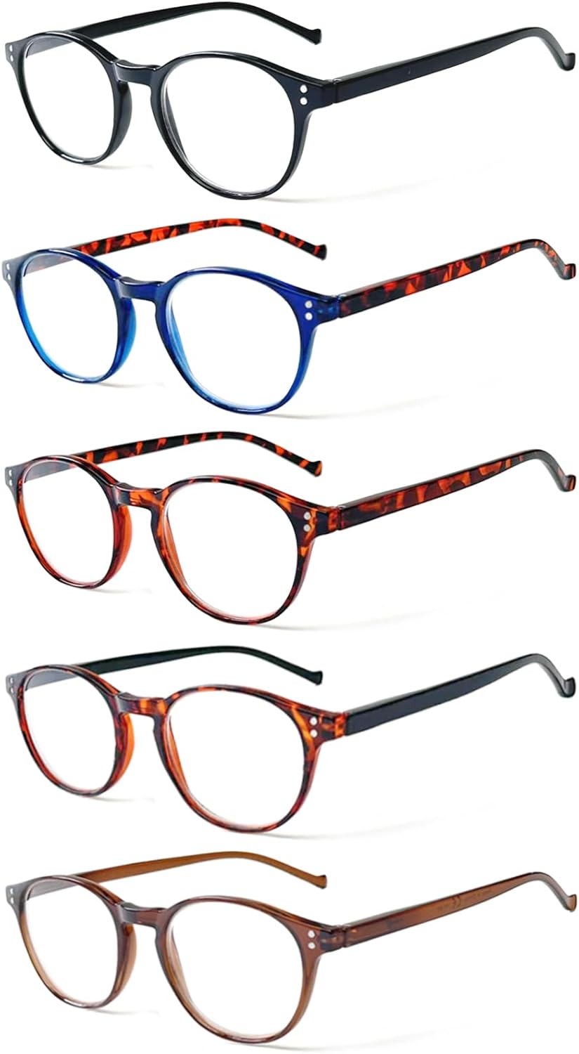 NORPERWIS 5 Pairs Reading Glasses - Standard Fit Spring Hinge Readers Glasses for Men and Women (5Color, 2.0, x)