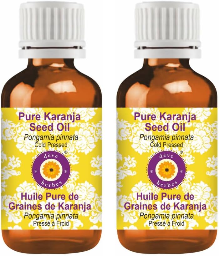 dève herbes Pure Karanja Seed Oil (Pongamia pinnata) 100% Natural Therapeutic Grade Cold Pressed (Pack of Two) 100ml X 2 (6.76 oz)