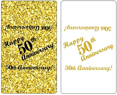 50th Anniversary Miniatures Candy Bar Wrapper, (Set of 60) Mini Candy Chocolate Bar Stickers; Gold and White, Candy Not Included. Made in USA