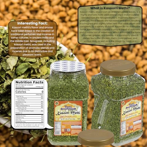 Rani Fenugreek Leaves Dried (Kasoori Methi) 17.5oz (1.1lbs) 500g Bulk PET Jar ~ All Natural | Vegan | Gluten Friendly | NON-GMO | Kosher | Indian Origin