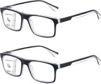 Missfive 2-Pack Light Multifocus Progressive Reading Glasses Men, Blue Light Blocking Multifocal Spring Hinge Trifocal Readers No-Line Stylish Black Eyeglasses(Workspace For Near Range 1.75x)
