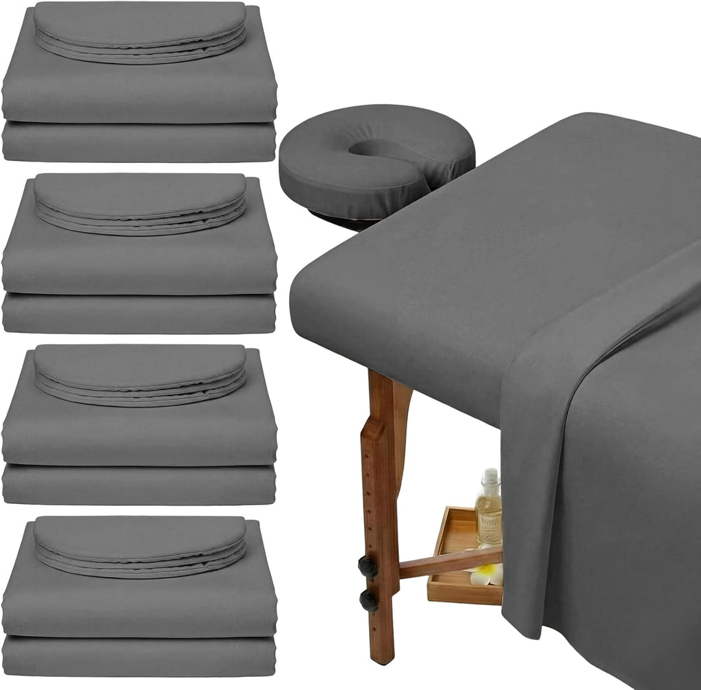 Oudain 4 Sets 3 Piece Soft Microfiber Massage Table Sheets Set Bulk Includes Massage Flat Sheet and Fitted Sheet and Face Rest Cover(Cool Grey)