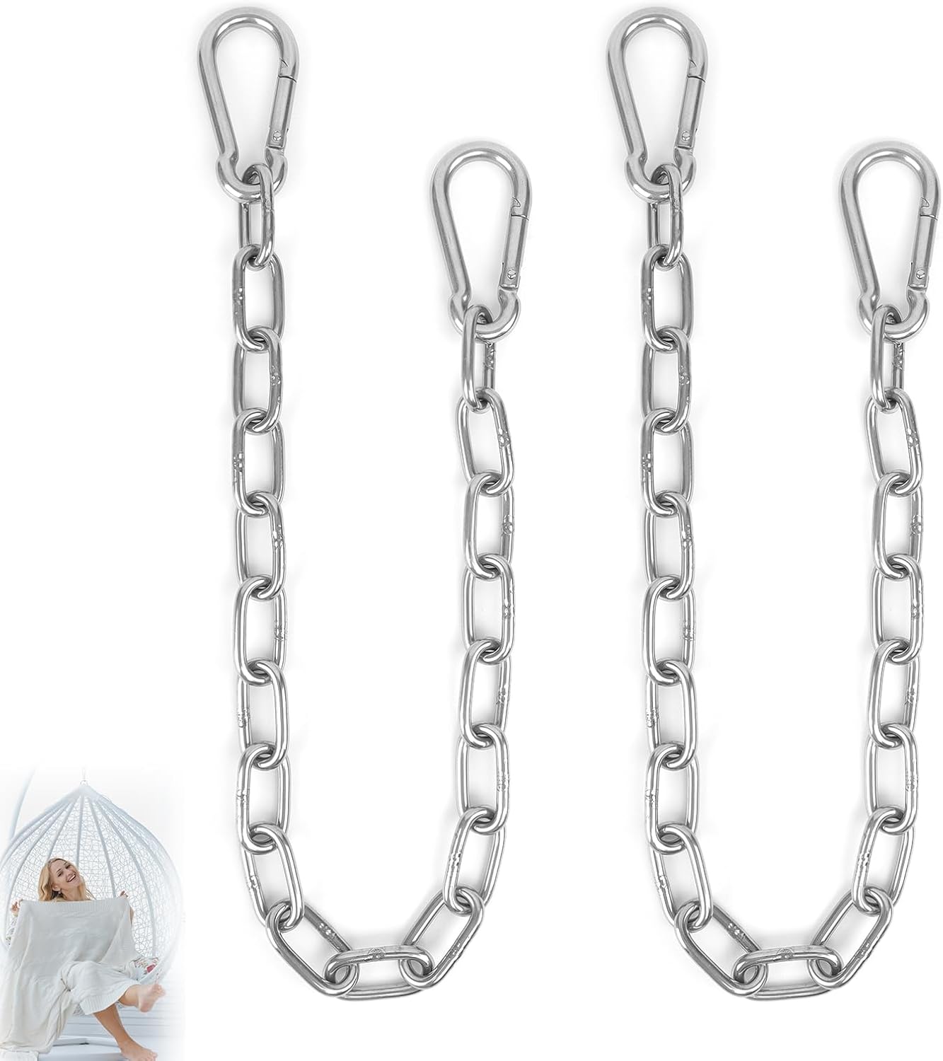2 Pack 1/5 Inch Heavy Duty Chains, 30 Inch Swing Extension Chain with Carabiners, Adjustable 440LB Metal Hanging Chain for Indoor Outdoor Porch Swing Hammock Chair Punching Bags Gym Machines