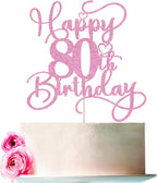 Pink Happy 80th Birthday Cake Topper 1pcs Glitter Cake Topper for Eighty Birthday/Anniversary Theme Party Cake Decorations Supplies (80th)