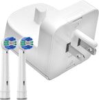 Electric Toothbrush Wall Charger for US Socket for Oral-B/Braun (Excludes iO 7–10, Pulsonic) | Portable Oral-B Charging Station, Wireless, IPX7 Seal, with 2 Compatible Toothbrush Heads