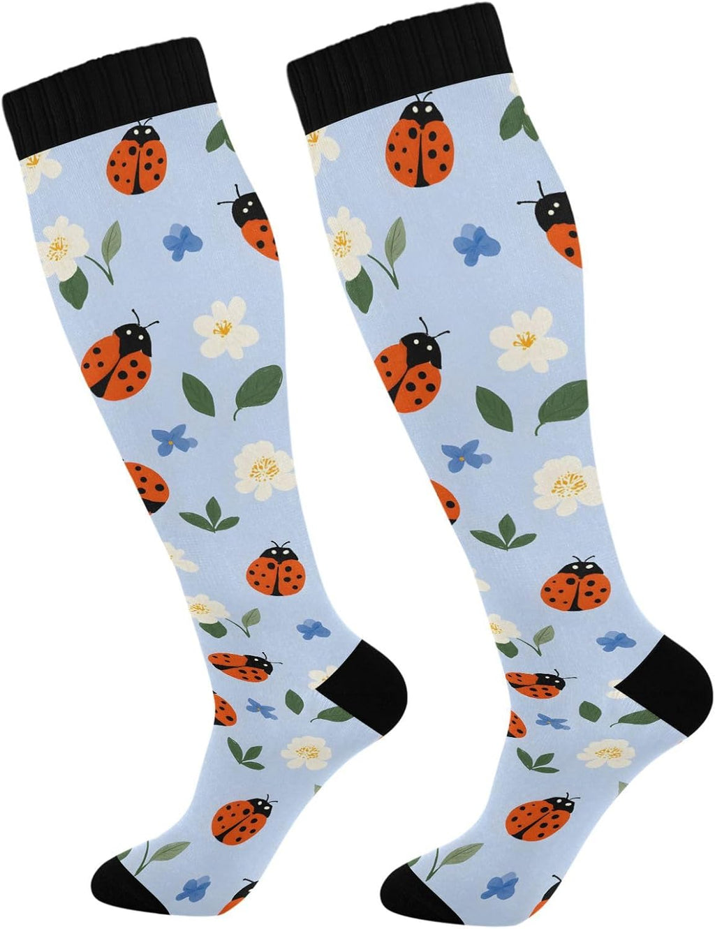 Ladybugs Flower Compression Socks Athletic Tube Unisex Knee High Outdoor Sport Sock For Running