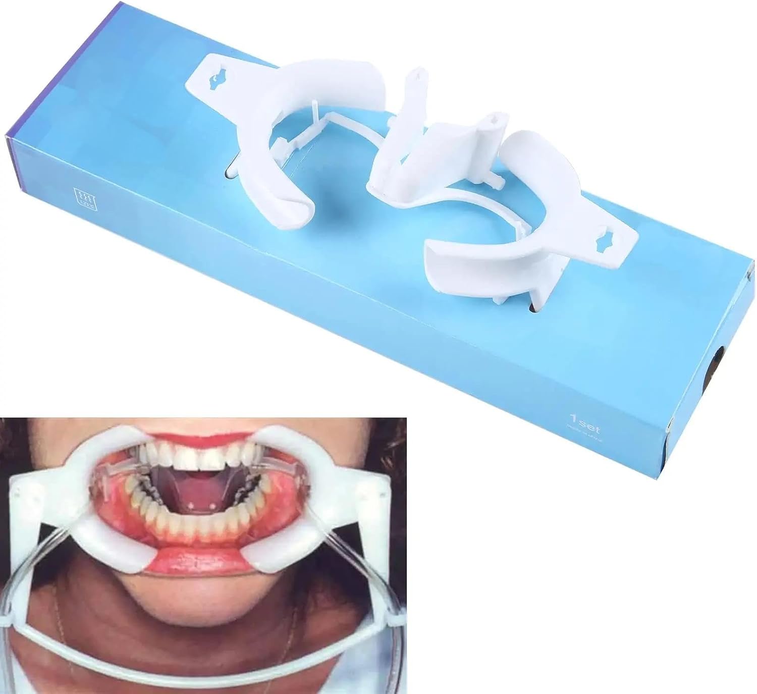 Dental Oral Dry Field System Retractor Cheek Retractor Autoclavable Mouth Opener for Teeth Whitening with Saliva Suction Tube Dentist Orthodontic Treatment Tongue Guard(L)