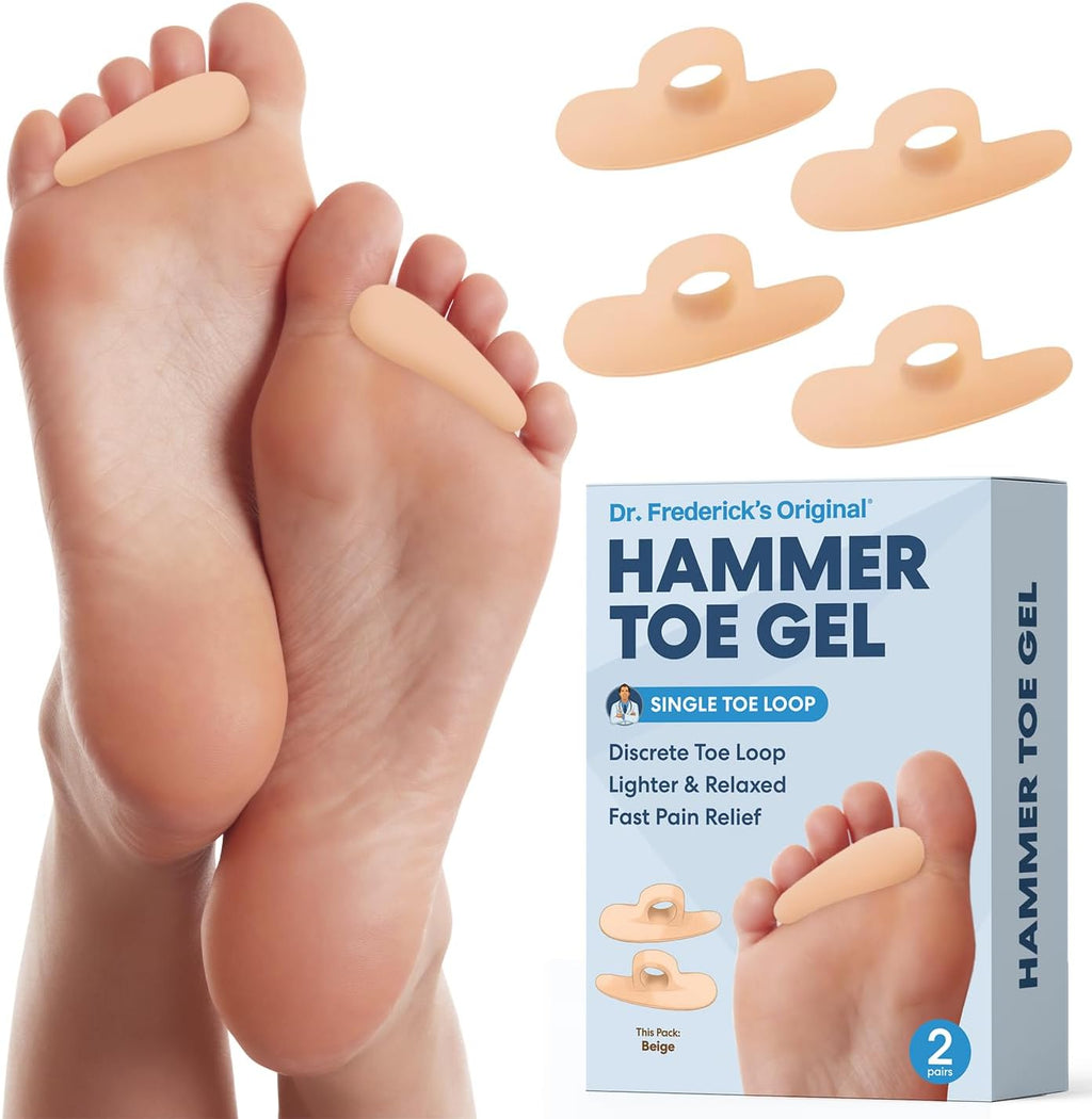 Dr. Frederick's Original Hammer Toe Corrector Gels - 2 Pairs - All-Day Relief for Crooked & Overlapping Toes - Soft Cushioning - Symptomatic Support for Toe Alignment - Beige - 1 Loop Design