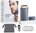 Professional Foil Shaver for Men, Rechargeable Cordless Electric Razor for Ultra-Close Shave, Travel-Friendly Design with Protective Cap & Pouch, High-Speed Powerful Motor - Grey
