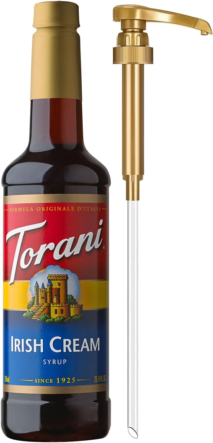 Torani Coffee Syrup, Irish Cream Flavored Syrup for Drinks, Pump Included, 25.4 Fl Oz