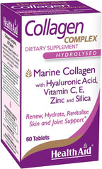 HealthAid Collagen Complex – Marine Hydrolyzed Collagen with Hyaluronic Acid, Vitamins C & E, and Zinc | 60 Tablets (2 Daily) to Support Skin Hydration & Elasticity