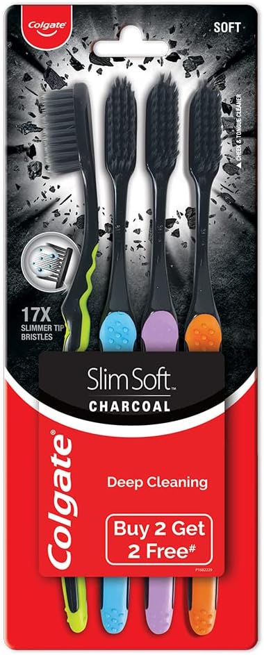 Colgate Slim Soft Charcoal Toothbrush (Buy 2 Get 2 Free) - 4 Pcs
