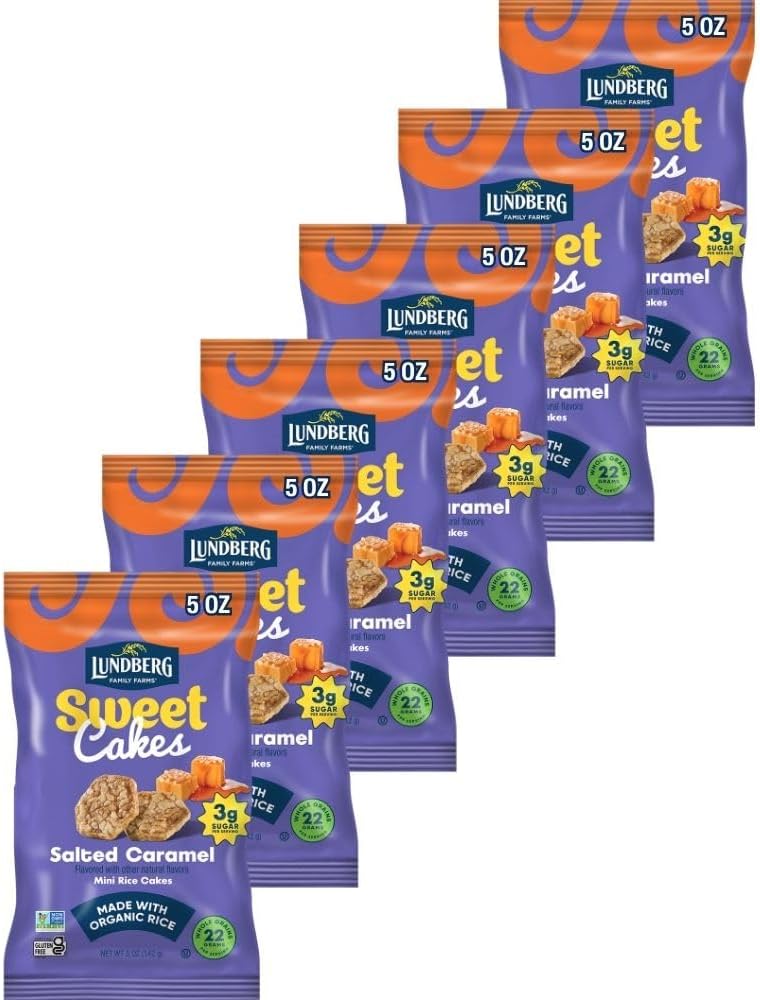 Lundberg Family Farms Sweet Cakes Mini Rice Cakes, Salted Caramel, 5 Ounce (Pack of 6)