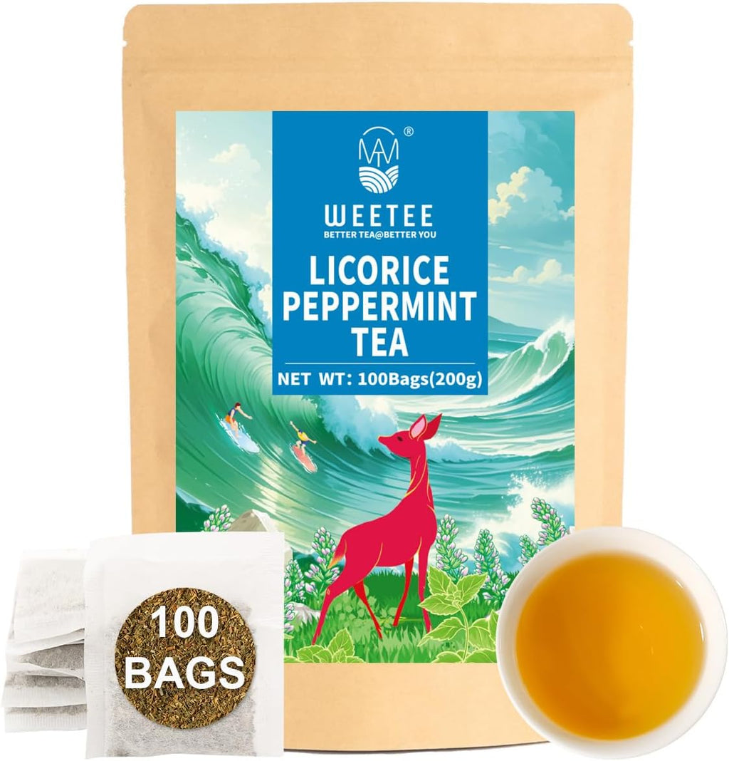 WT WEETEE Licorice Mint Tea Bags 100 Counts, Made 100% Natural & Pure Peppermint & Licorice Root, Naturally Caffeine-free, Sweet & Refreshing