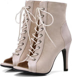 UTIKLIOU Women's Mesh Sandals Peep Toe High Top Sandals Lace Up Summer Boots Buckle Strap Party Sexy Pump Shoes Open toe