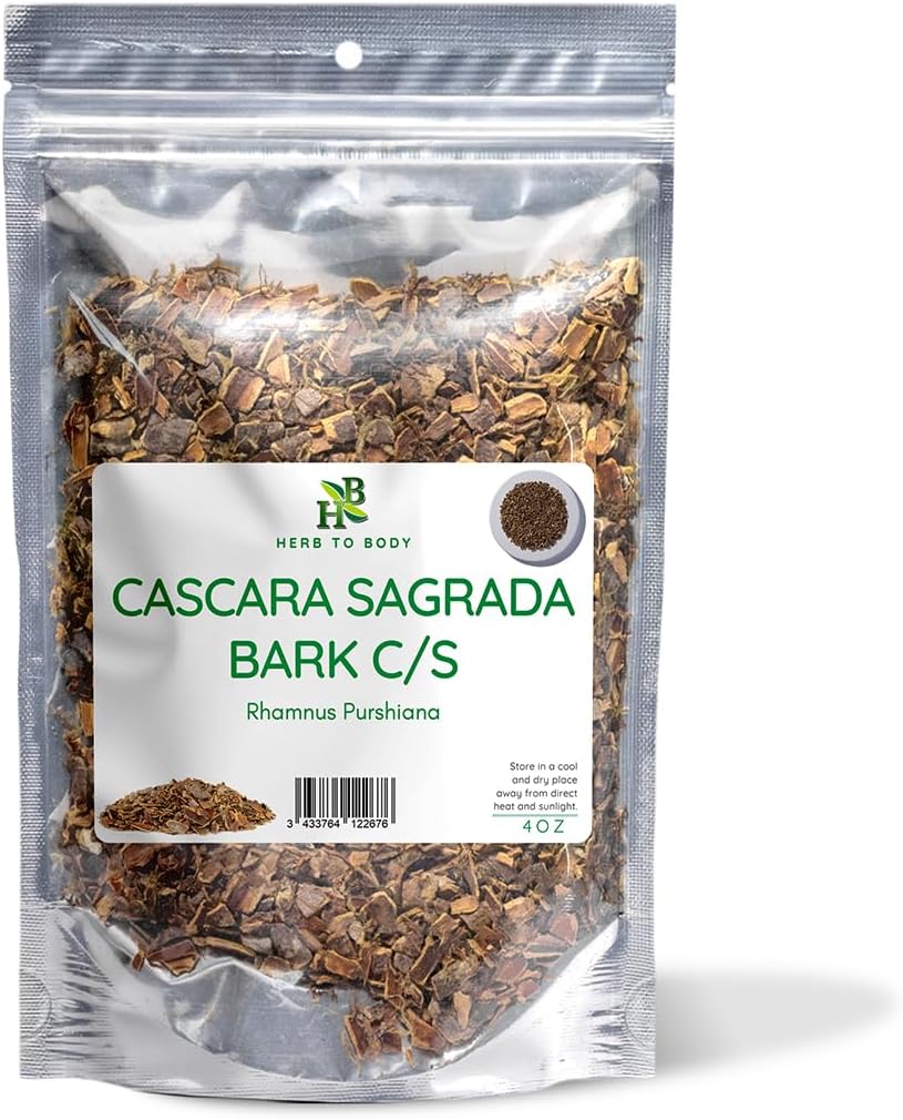 Herb To Body Cascara Sagrada Bark Cut & Sifted – 4 oz, Wildcrafted Rhamnus Purshiana for Detox Tea, Natural Laxatives for Gut Health and Digestive Detox