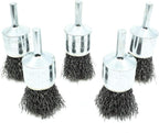 Benchmark Abrasives 1" Crimped Wire End Brush for Cleaning Derusting Paint Removal Deburring, Cast Iron, Steel, Nickel, 1/4" Shank for Die Grinder Rotary Tools (5 Pack) - Carbon Steel