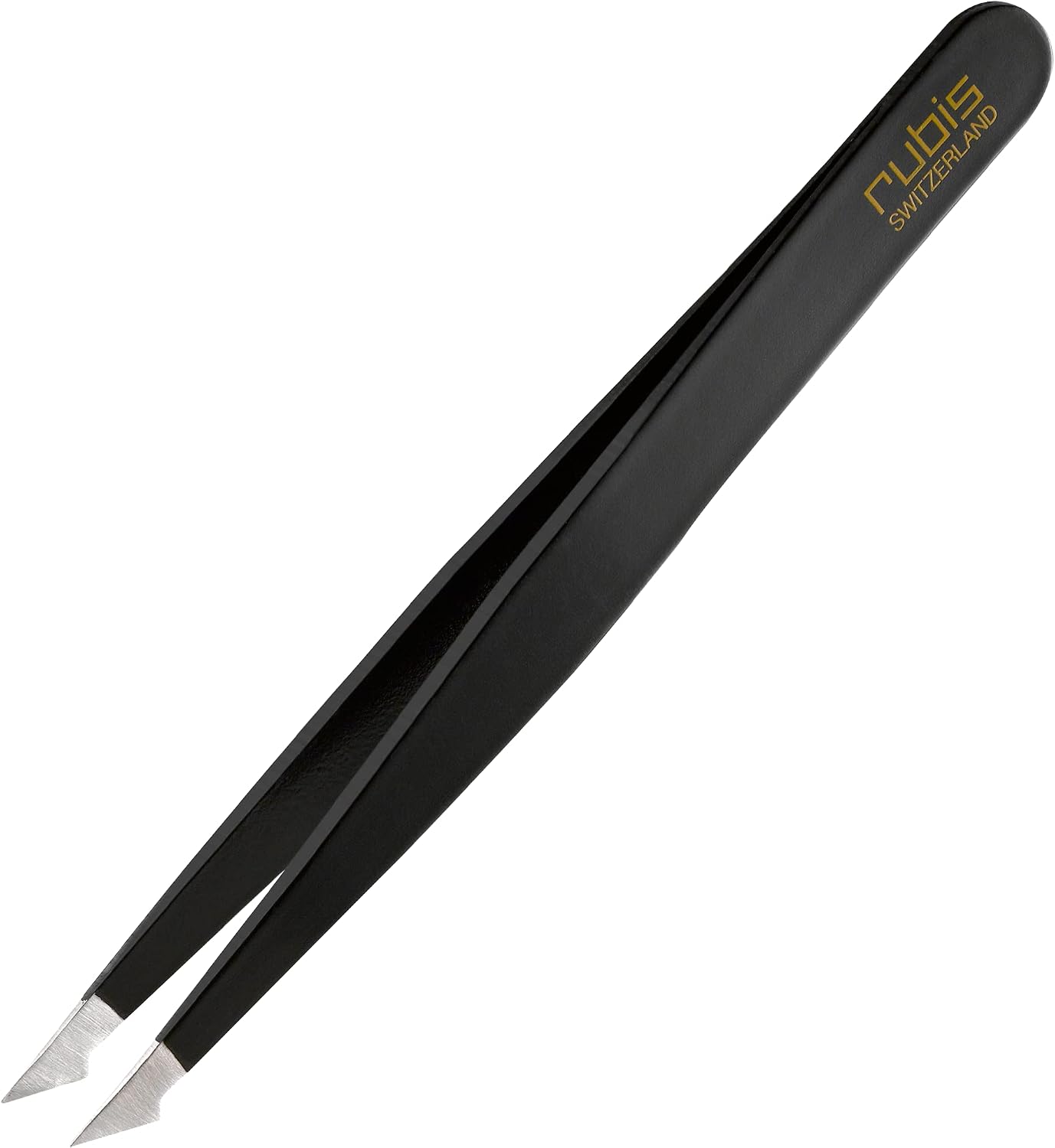 Rubis Evolution Stainless Steel Tweezers, Combined Pointed/Slanted Tips for Precise Eyebrows and Hair Removal, 1K904, Black,Rubis Switzerland Swiss Made World Renowned Precision