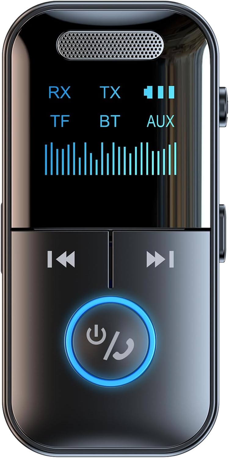 Docooler GT69 Wireless BT Audio Receiver + Transmitter 2-in-1 Audio Adapter Support TF Card Playback Support 3.5mm Audio HD Display Real-time Display of Usage Status 10m Transmission Black