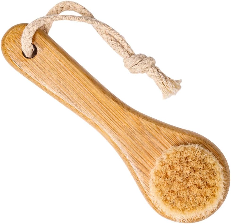 FRCOLOR Horsehair Facial Cleaning Brush with Bamboo Handle 5.35X1.65X1.49In Manual Face Exfoliating Brush for Deep Pore Cleansing and Gentle Skin Massage