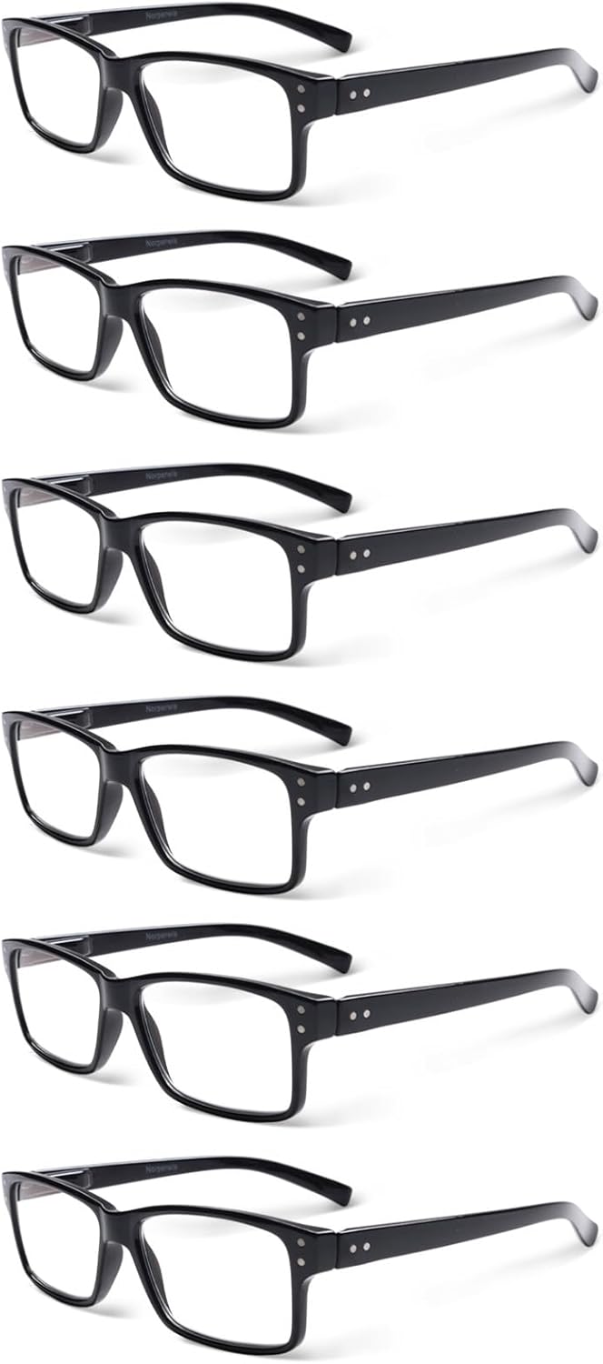 NORPERWIS Reading Glasses 6 Pairs Quality Readers Spring Hinge Glasses for Reading for Men and Women (6 Pack Black, 3.5, x)