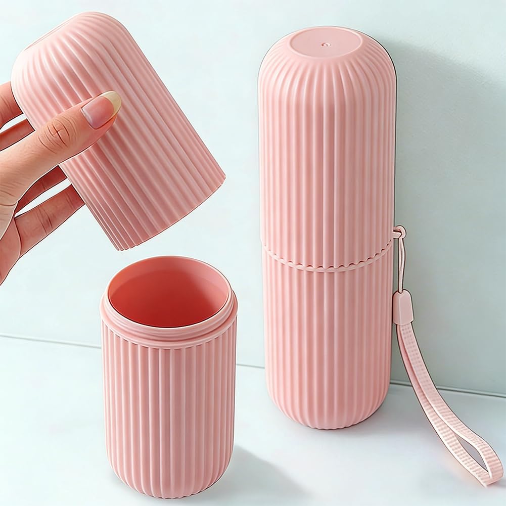 2 Pcs Travel Toothbrush Cases, Toothbrush Holder Travel, Toothbrush Case for Traveling, Camping, Home, School, Business, Bathroom (Pink)