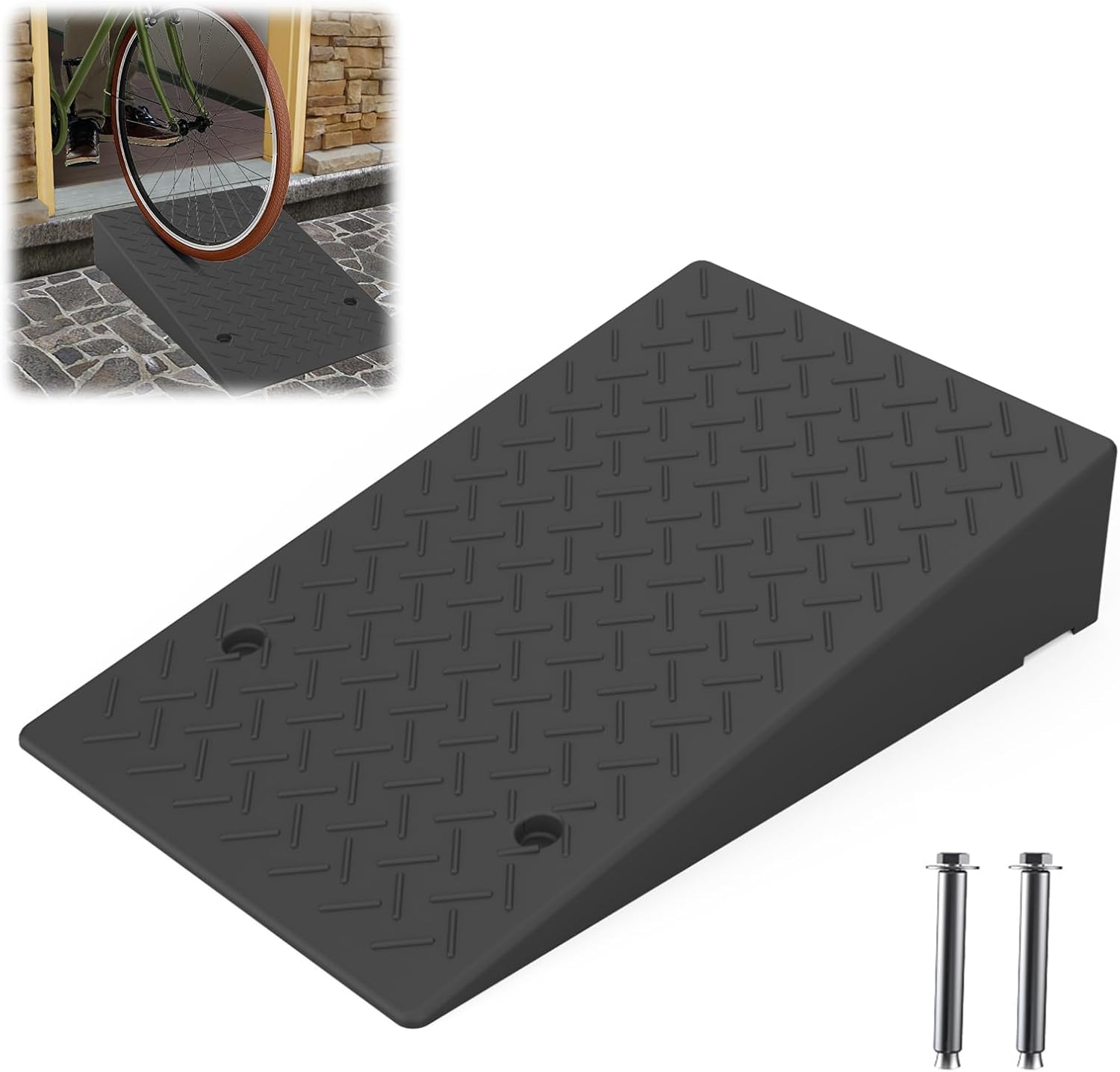 Rubber Threshold Ramp 5.12 Inch Rise, Wheelchair Rubber Door Ramp with Non-Slip Surface, Home Step Ramp with Channel for Wheelchairs/Cars/Scooters (1PCS, 2200LBs Loading)