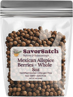 SavorSatch Whole Allspice Berries Pimenta dioica - Certified Kosher, 8oz Resealable Pouch | Fresh, Aromatic, All-Natural Spice for Cooking, Baking, Pickling, Bottle Refill, and Grinder Refill