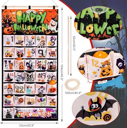 HOWAF Fabric Halloween Advent Calendar (Countdown to Halloween), 31 Days Mystery Happy Halloween Countdown Calendar with 31 Pockets for Halloween Party Holiday Home Wall Decoration