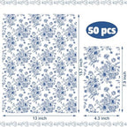50 Pack Blue Floral Paper Napkins Blue Flower Guest Napkin Disposable 3 Ply Decorative Floral Hand Towels Dinner Napkins for Bridal Shower Baby Shower Wedding Birthday Dinner Party Supplies