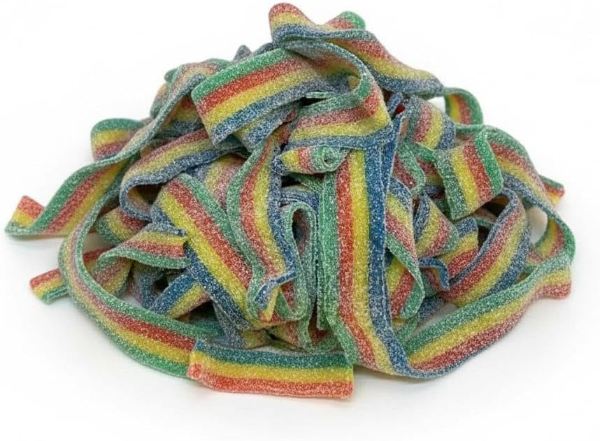 SweetGlob Sour Gummy Belts Candy (1 Pound, Sour Quattro Rainbow)
