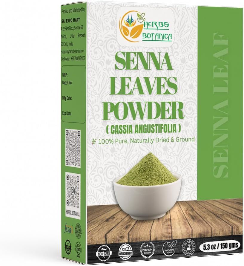 Herbs Botanica Senna Leaf Powder 100% Pure Senna Alexandrina Powder (Sana Makki) for Herbal Teas, DIY Formulations & Wellness – Non-GMO, Additive-Free – 5.3 oz