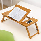 Over-Bed Tables, Adjustable Bamboo Portable Folding with Drawer and Cooling Holes Cooling Rack Tray Holder