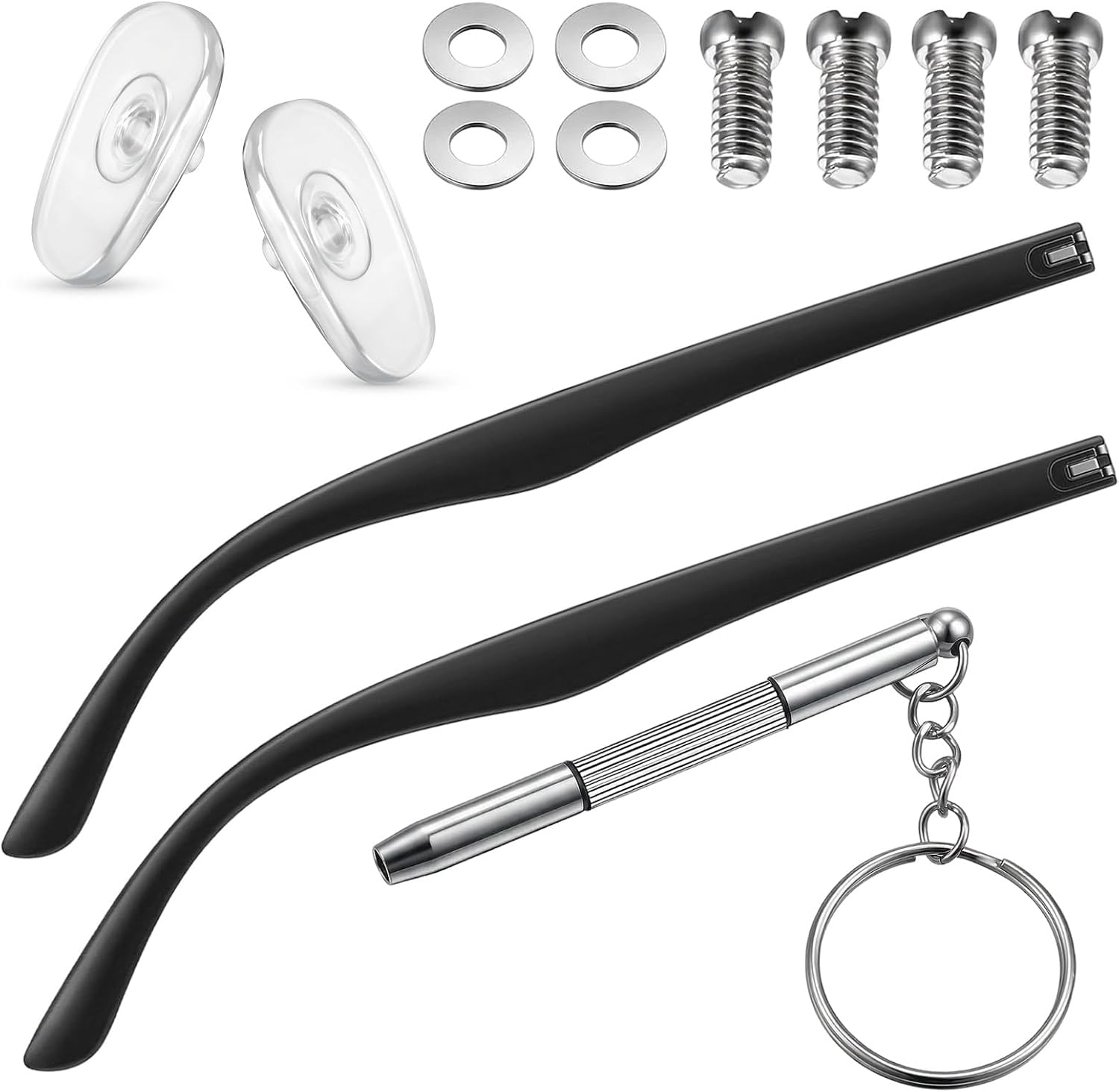 Universal Glasses Arm Replacement Kit, Includes Eyeglasses Legs, Screws, Screwdriver, Washers, Nose Pads for Sunglasses, Reading Glasses Repair