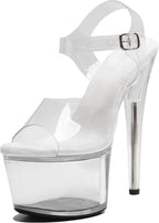 WUXIN H&P Women's 7 Inch Clear Platform Heels - Ankle-Strap Sexy Pole Dance High Heel, Exotic Dancer Shoes Stiletto 17CM