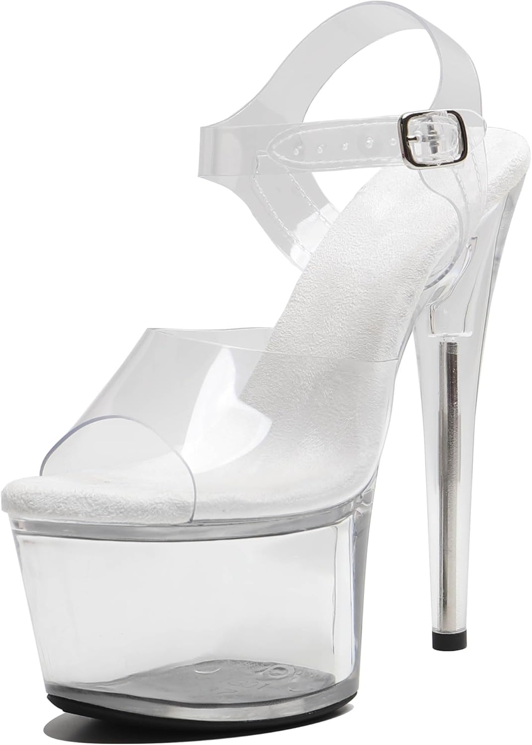 WUXIN H&P Women's 7 Inch Clear Platform Heels - Ankle-Strap Sexy Pole Dance High Heel, Exotic Dancer Shoes Stiletto 17CM