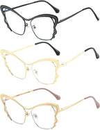 3Pack Reading Glasses with Blue Light Blocking Lenses, Metal Reader for Women, Vintage Butterfly frame