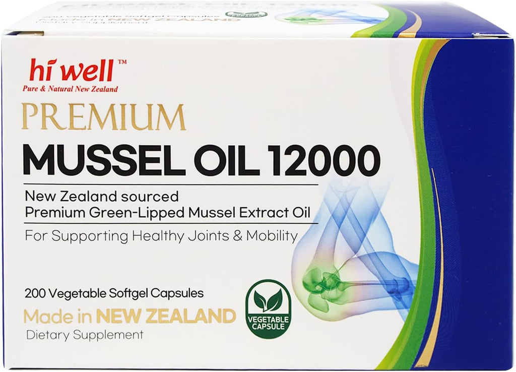 Hi Well Premium New Zealand Green-Lipped Mussel 12000 //200 Softgel Capsules//Sourced from Pristine New Zealand Waters(1)