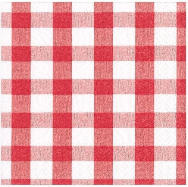 Caspari Gingham Paper Cocktail Napkins in Red, Two Packs of 20