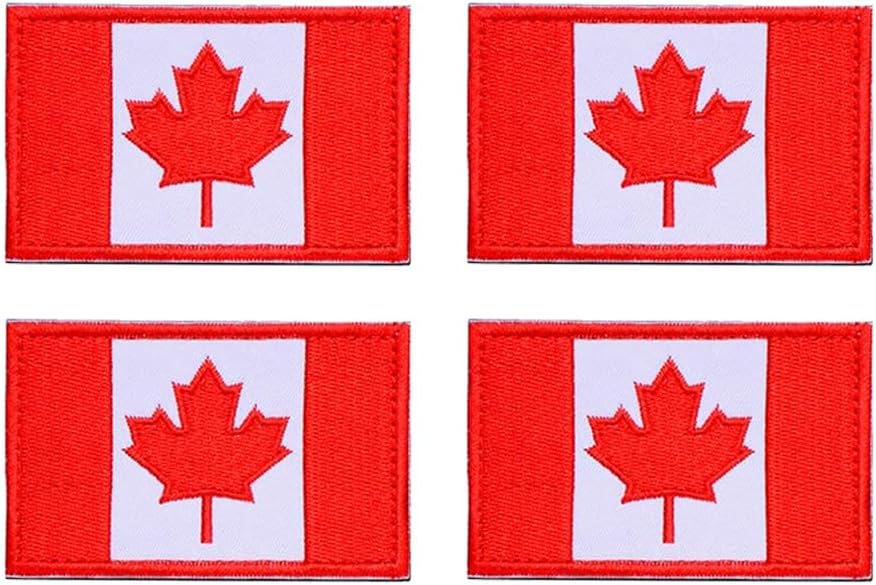 4 PCS Canada Flag Embroidered Patch Iron on Applique Canadian Maple Leaf Tactical Badge National Emblem Sew on Patches for Clothes Jeans Hats Helmets Uniforms Vests Biker Armband