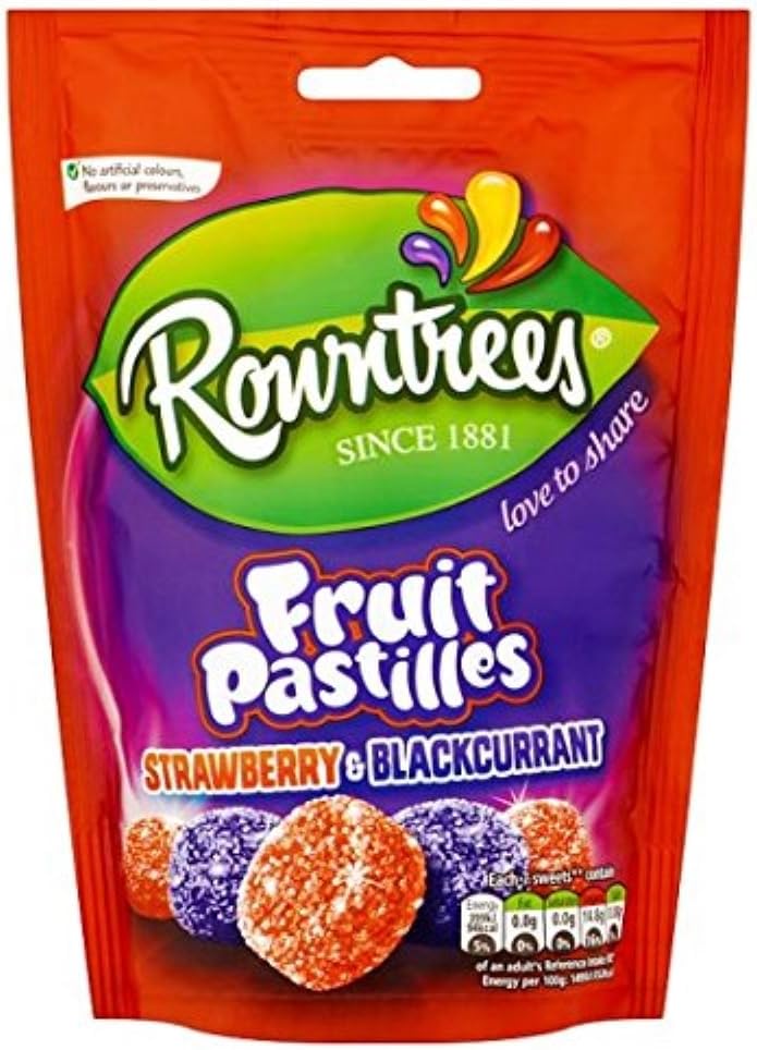 Original Rowntrees Fruit Pastilles Strawberry Blackcurrant Pouch Bag Imported From The UK England