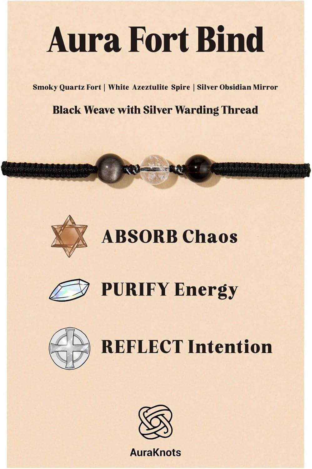 Protection Bracelet, AuraKnots Crystal Bracelets, 3-Pack for Wealth, Emotional Healing & Protection, Adjustable Hand-Knotted Bracelets with Natural Gemstones for Women & Men