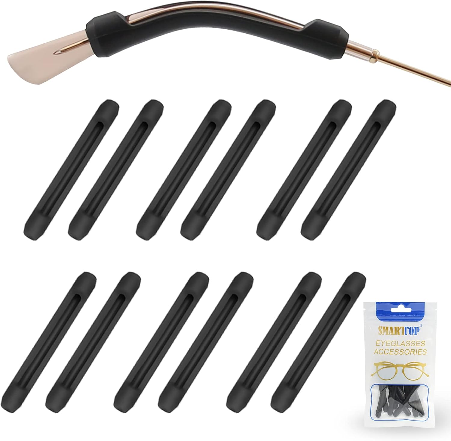 SMARTTOP Soft Silicone Eyeglasses Temple Tips Sleeve Retainer,Anti-Slip Elastic Comfort Glasses Retainers For Spectacle Sunglasses Reading Glasses Eyewear (6Pairs Black)