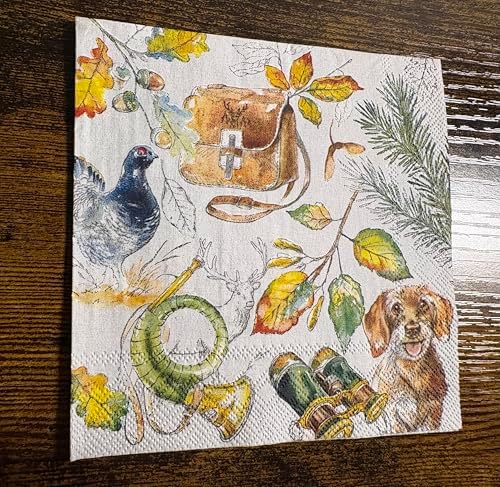 IHR Ideal Home Range Cocktail Napkins Disposable 3-Ply Paper Party Napkin Pack, 5" x 5", Hunting, 20-Count