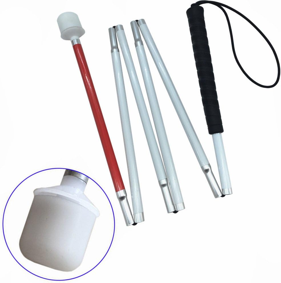 Aluminum Mobility Folding White Cane for Vision Impaired and Blind People (Folds Down 6 Sections) (120 cm (47.2 inch), Black Handle)