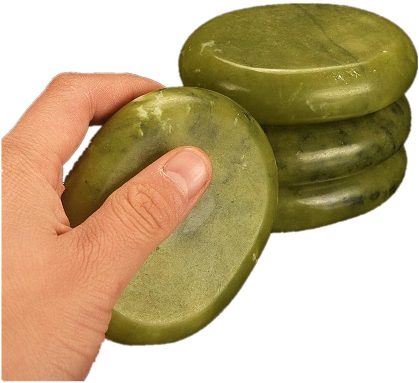 AITELEI 2pcs /lot Massage Hot Stones Set Natural Green Jade Stones Cold Rock for Spa, Massage Therapy 3.14 x 2.36 in(6x8cm)
